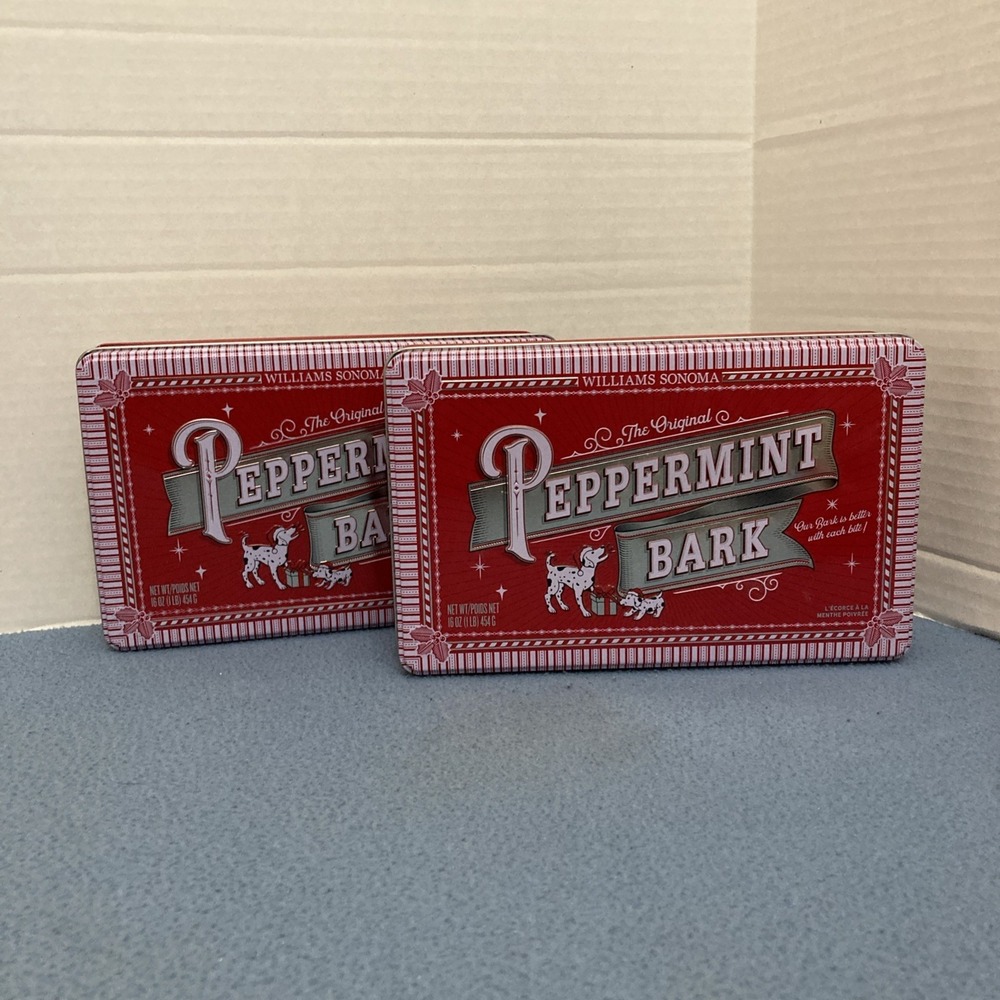 Williams Sonama Peppermint Bark 1 lb/16 oz Tins (Empty) from 2024 - Set‎ of 2
